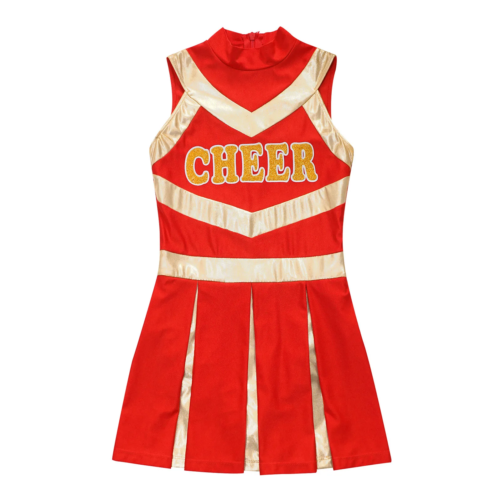 Kinder Mädchen Cheerleading Uniform Cheerleader Kostüm Schule Sport Treffen Cheer Ballett Tanz Outfits Brief Drucken Plissee Kleid – Detail 33