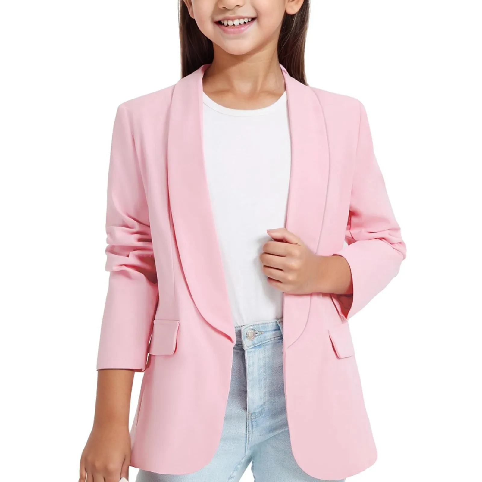 

3-14 Years Kids Girls Blazers Long Sleeve Shawl Collars Formal Blazers Suit Jacket Open Front Cardigan Coats For Kids Children