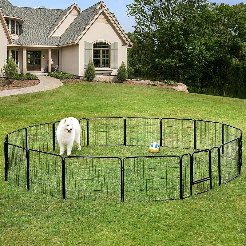24-inch Foldable Dog Pen Metal Pet Playpen Puppy Cat Exercise Fence Barrier Playpen Kennel Outdoor Indoor Black 16 Panels