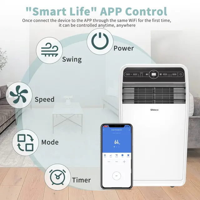 Shinco 12,000 BTU Smart Wi-Fi Portable Air Conditioner, Portable AC Unit with Built-in Cool, Dehumidifier&Fan Modes for Room 2