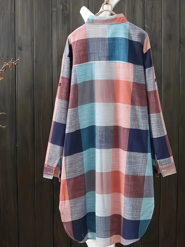 Plus Size Women’s Blouses 2025 New Loose Vintage Stripe Plaid Shirt Lightweight Long Sleeve Travel Wear Elegant Top Korean Style Best Sellers In Plus Sized Clothing