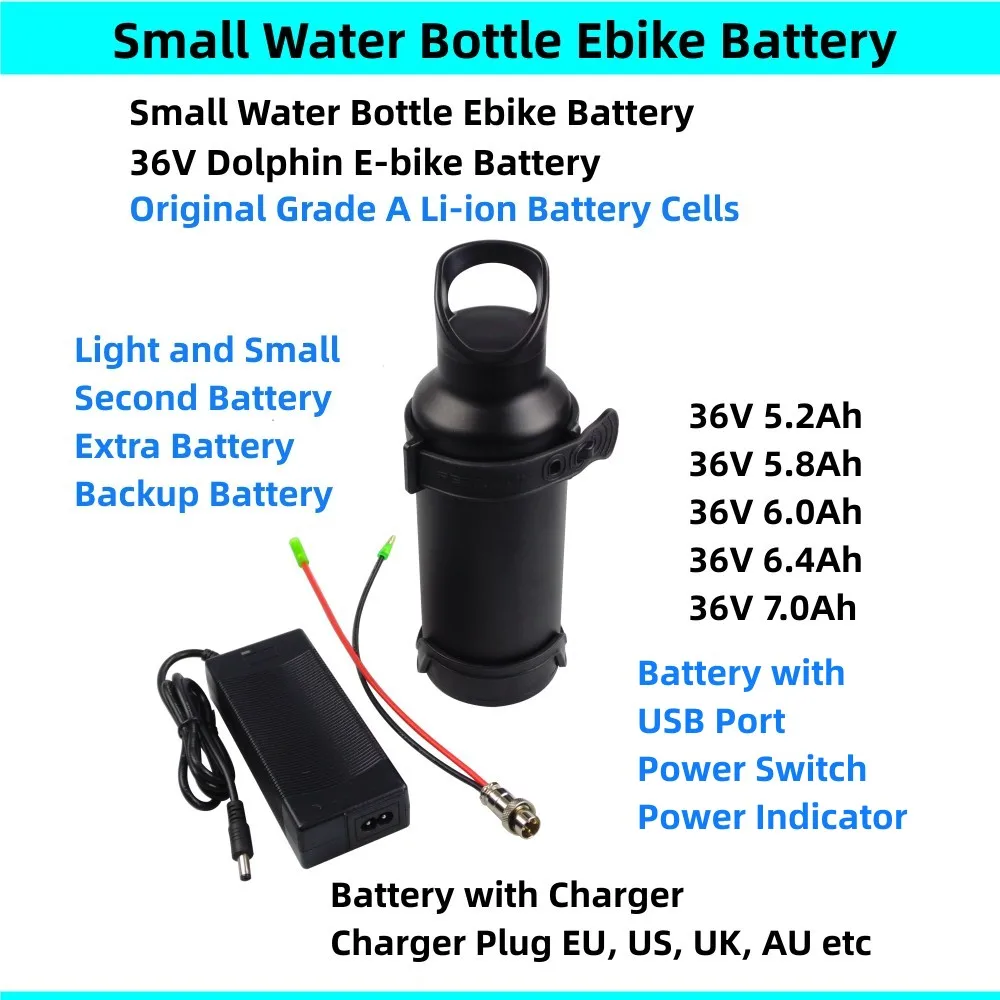 Extra Battery Backup Dolphin Water Bottle Ebike Battery 36V 5Ah 5.2Ah 5