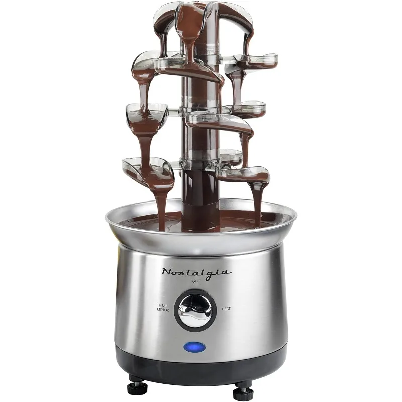 Nostalgia 4 Tier Electric Chocolate Fondue Fountain Machine for Parties - Melts Cheese, Queso, Candy, and Liqueur - Dip