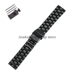 Stainless Steel Watch Strap with Folding Buckle - Universal Replacement Band - 20mm (Black)