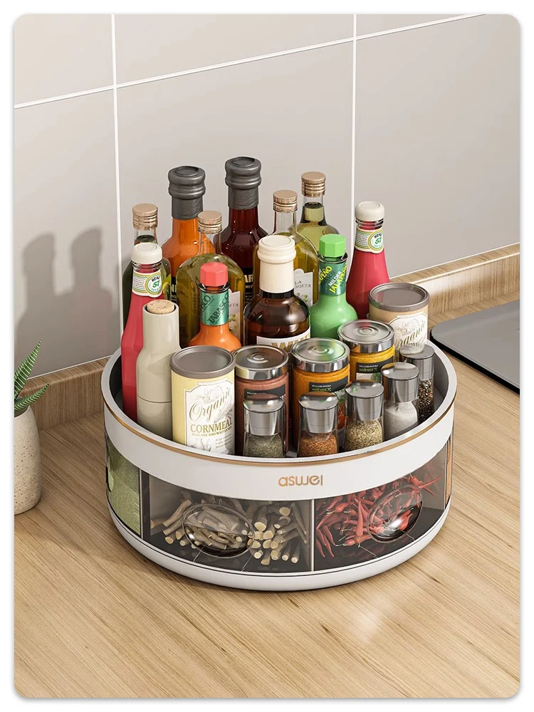 

Rotating condiment shelf spice box household kitchen high-end vertical condiment oil salt sauce vinegar bottle storage rack