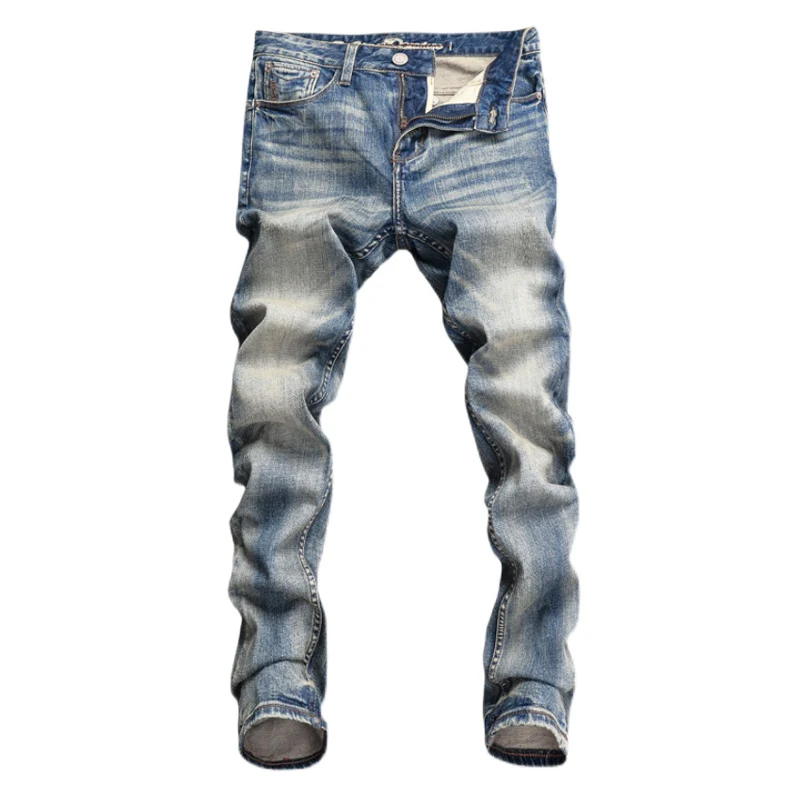 Italian Style Fashion Men Jeans Retro Blue Elastic Slim Fit Ripped Jeans Men Casual Stretch Trousers Vintage Denim Pants Hombre