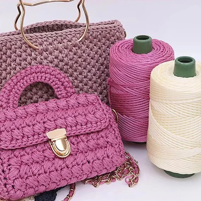 200m 3mm Hollow Knitted Crochet Yarns For DIY Handbag Purse Basket Chunky Trapillo Nylon Cord Polyester Thread Round Rope