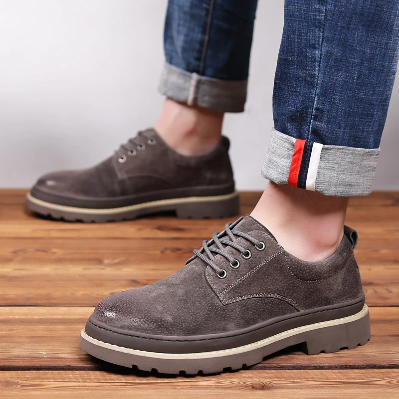 

2023 New Oxford Shoes Men’s Casual Wearable Lace Up Round Toe Platform Thick Outsole Cow Suede Genuine Leather Shoe Work Shoes