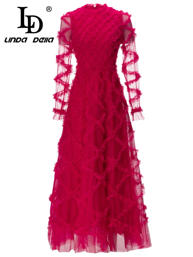 

LD LINDA DELLA, роскошное, элегантное, красивое, элегантное, с красивый, Круглый вырезом, с высокой талией, в клетку, кружевное, Каскадное, приталенное платье с оборками