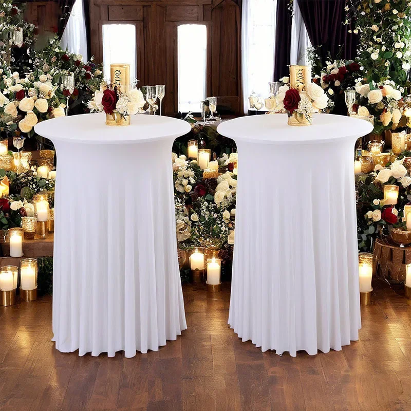 1Pcs Round Spandex Cocktail Tablecloths with Skirt Table Cover Stretch Tablecloth Skirt For Table Bar Wedding Party Banquet