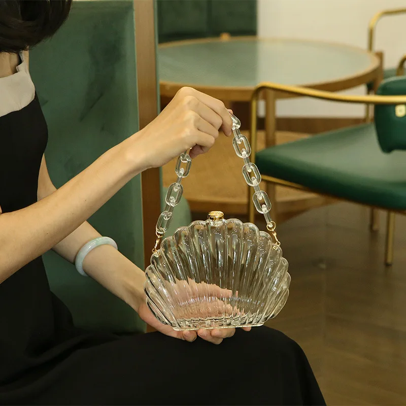 Transparent Acrylic Shell bag 2022 Fashion High quality PVC Women's Designer Handbag Pearl strap Shoulder Messenger Clutch Bag