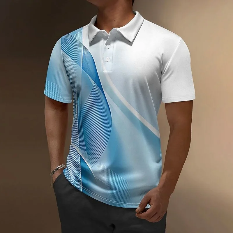 Exquisite Stripe Pattern Polo Shirt For Men Colorful Gradient 3D Printed Tees Summer Street Short Sleeve Loose T-Shirt Lapel Top 10 Sba3ceaa3b6ac40adadda6bae8c184d615