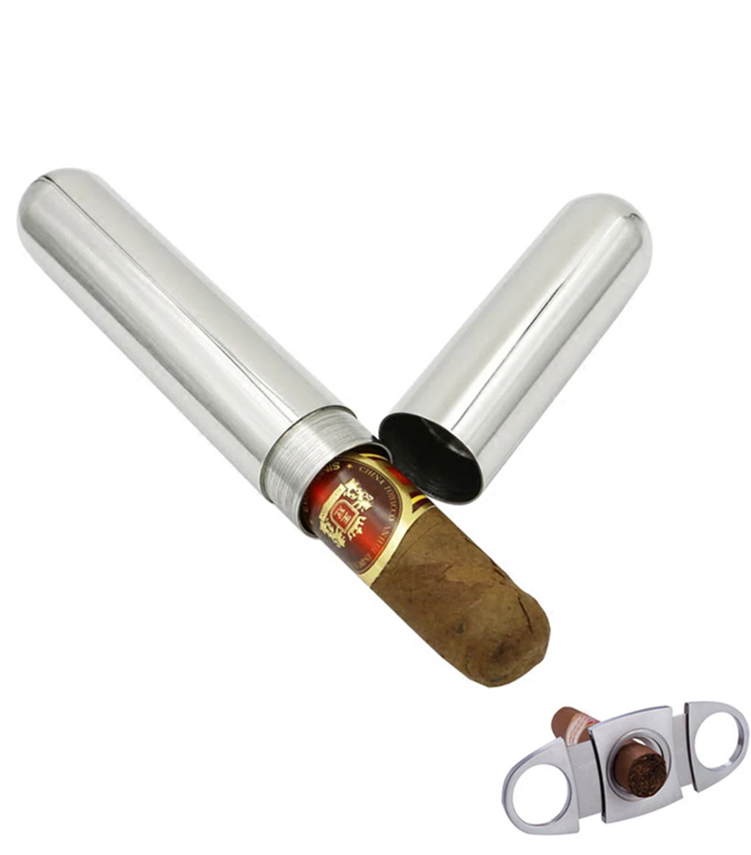 LMETJMAStainlessSteelTravelCigarCaseWithCigarCutter165cm