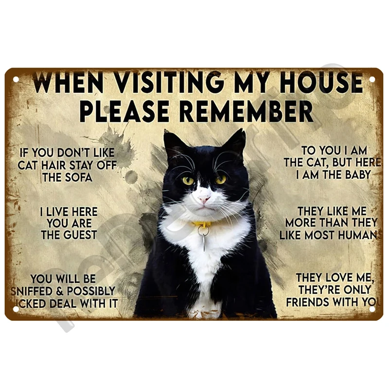 Retro schwarze Katze Metall Vintage Poster lustige Hund Wand Kunst Haustier Zeichen Café Wandbild Plaque Metall Zeichen Zinn Zeichen Platte Badezimmer Home Decor – Detail 25