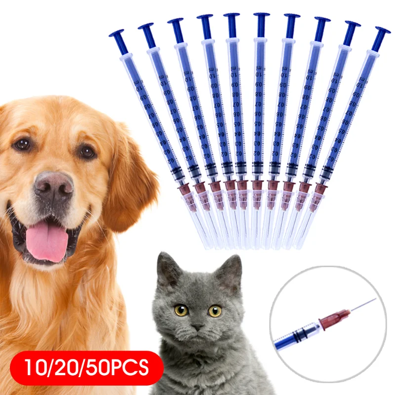 

50pcs 1ml Disposable Plastic Veterinary Syringe With Needles For Pet Farm Animal Cat Dog Pig Cattle Sheep Horses 2.5ml 5ml 10ml