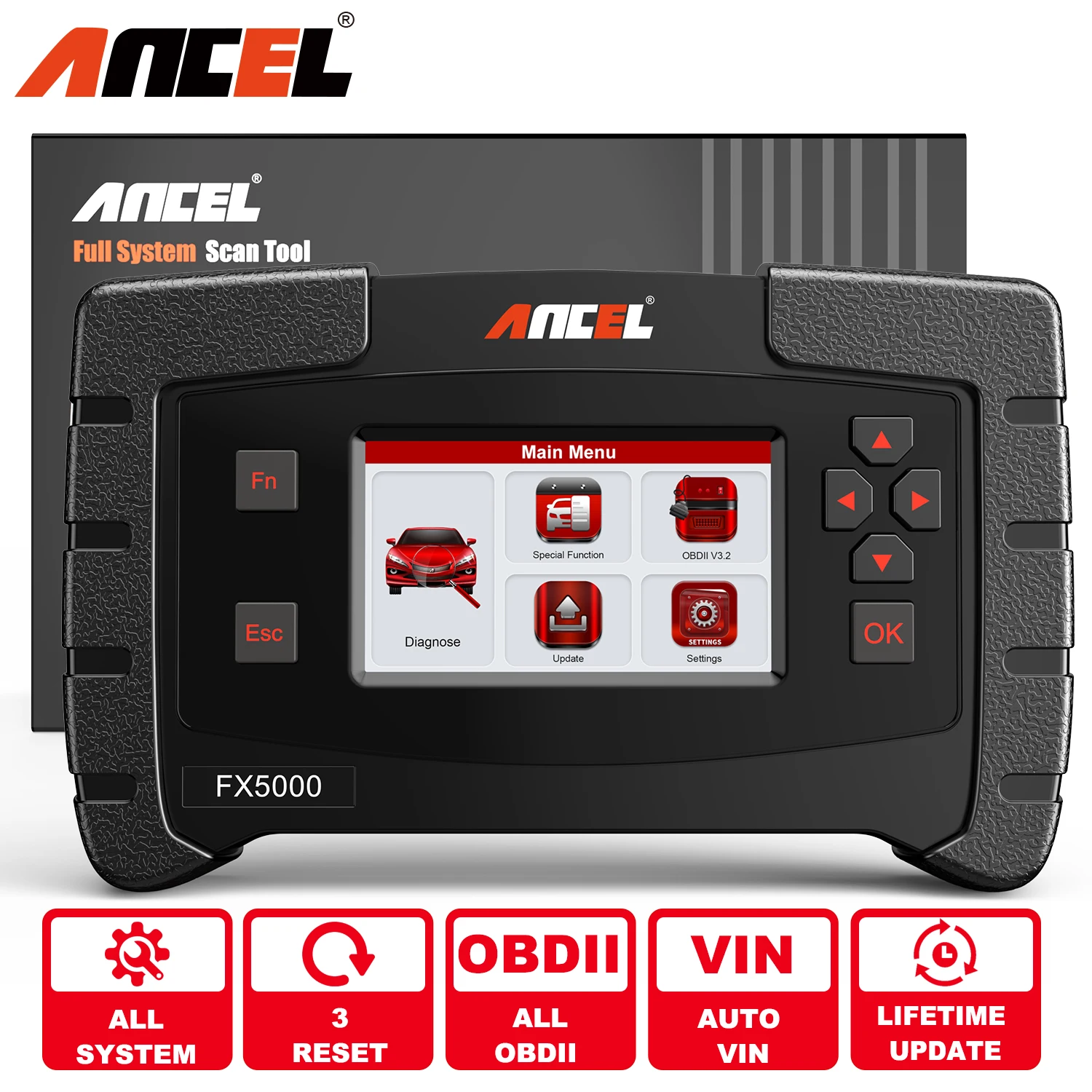 

2024 New Ancel FX5000 Car OBD II Scanner EPB Reset Oil Reset ABS Bleeding All System Diagnosis Auto Scanner Lifetime Free Update