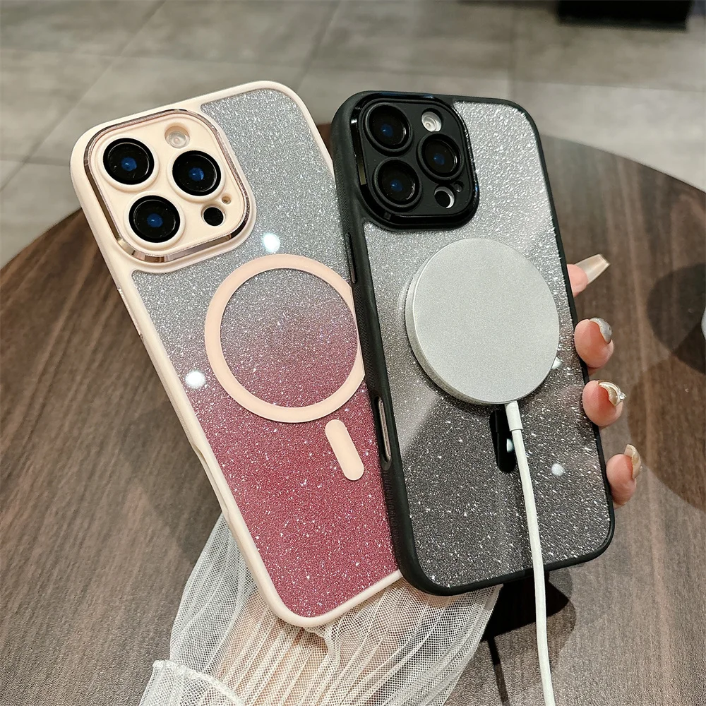 Glitter Magnetic 2-in-1 Clear Case with Gradient Bling and Wireless Charging Compatibility