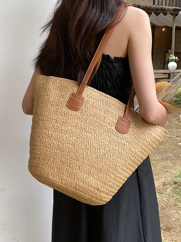 

Straw woven bag women's large capacity 2023 new summer shoulder bag texture woven work holiday tote bag