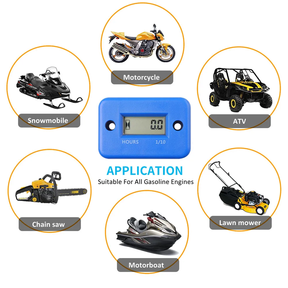 Motorcycle Digital Tach Hour Meter Gauge Stroke Gas Engine Offroad Inductive Tachometer Waterproof Motor Instrument