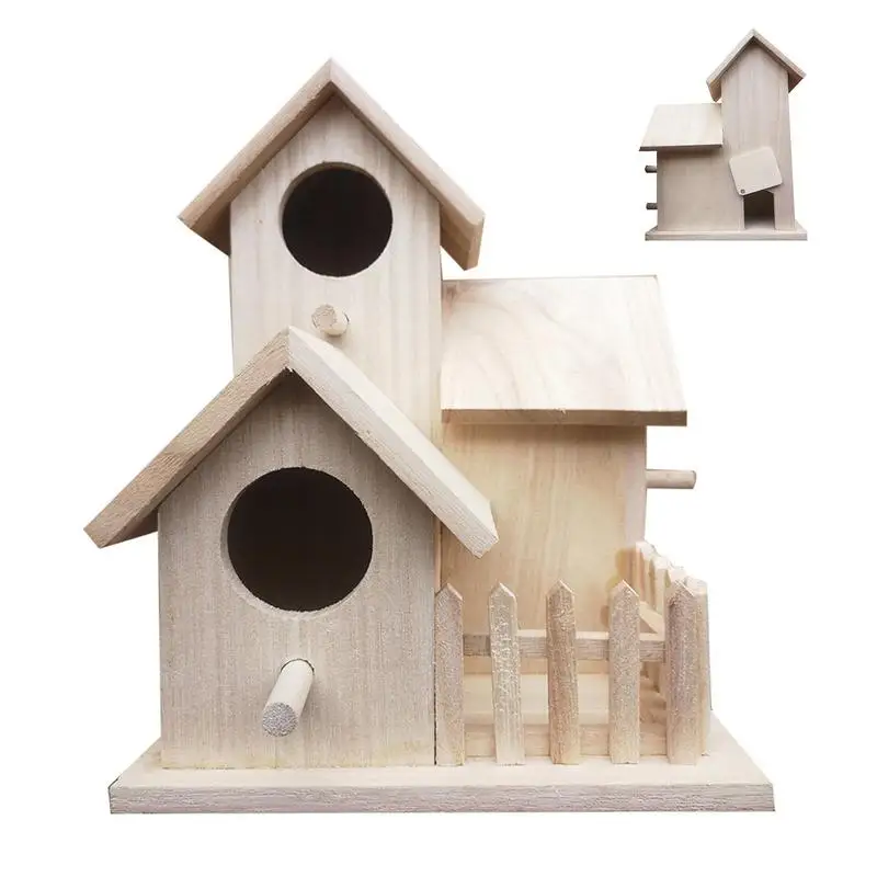 Unpainted Wooden Birdhouses 3 hole Wood Birdhouse Bird Houses For
