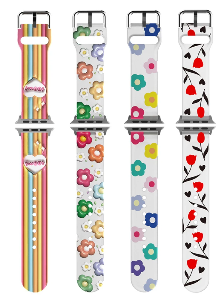 애플 워치 스트랩용 프린트 밴드, 액세서리, 한국 팔찌, iWatch 시리즈 8, 9, 7, 6, SE, 5, 4, 울트라, 44mm, 45mm, 40mm, 42mm, 41mm, 49mm