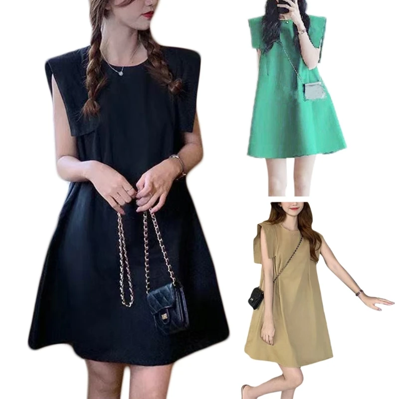 

Womens Swing Dress Sleeveless Round Neck Dress Summer Casual Loose Dress Dropship