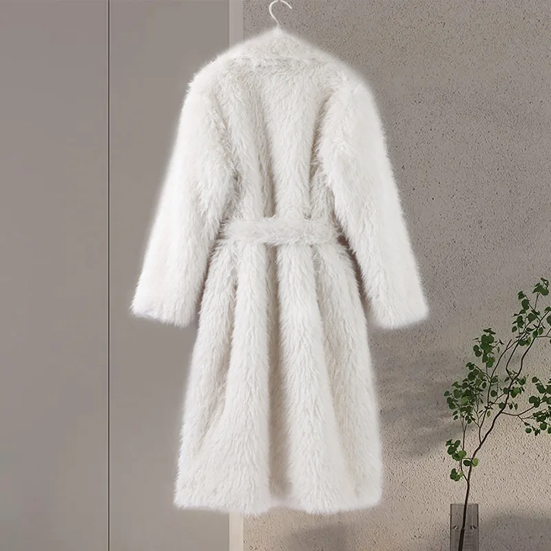Description Picture 3 of itemCasual Belt Faux Fur Long Women Coat Urban Full Sleeve Lapel Pocket Thicken Female Streetwear 2024 Winter Elegant Lady Outwear