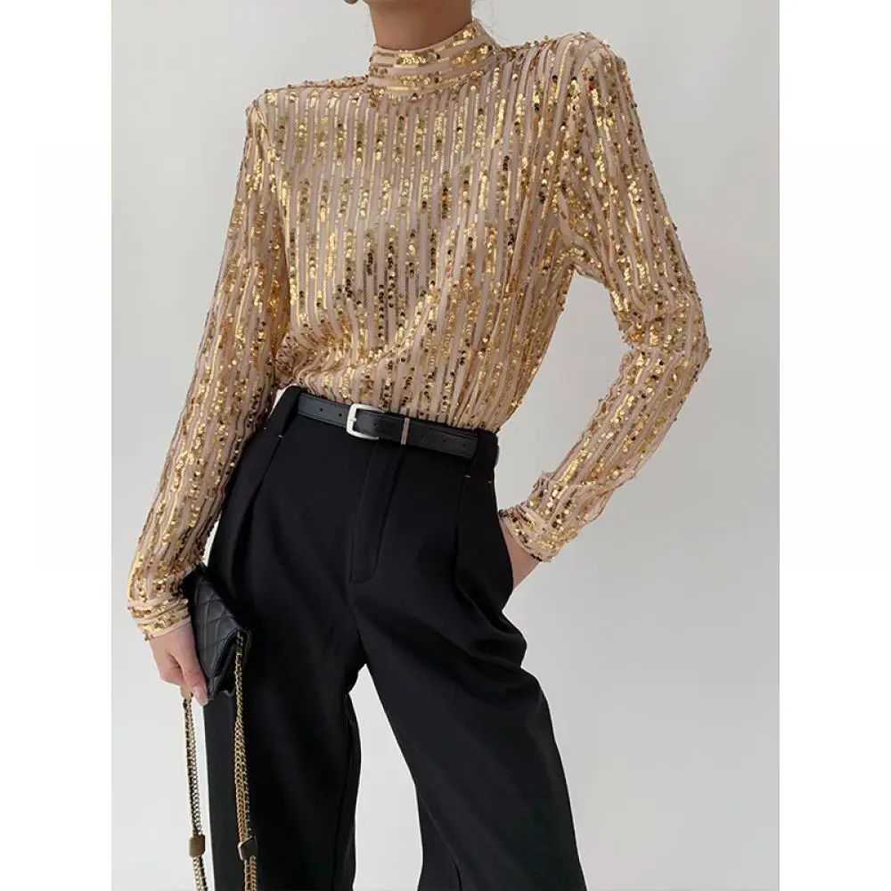 primavera-donna-maglia-top-camicetta-di-marca-artigianale-paillettes-blingbling-camicie-di-lusso-dorate-a-righe-manica-lunga-colletto-alla-coreana