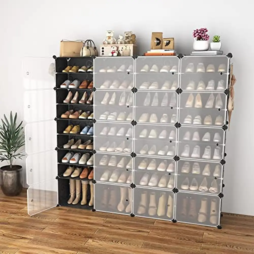 Adjustable Portable Shoe Storage Organizer 80 Pairs  Rack Cabinet with Door Easy Assembly Waterproof Plastic   2