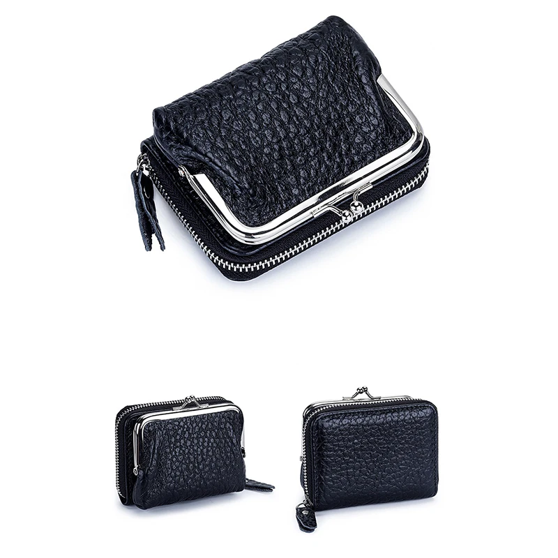 Brand 2 in 1 Change Purse Wallet Credit Card Holder with Coin Pocket Cute Pouch for Gril with Clasp Blocking Zipper Card Case