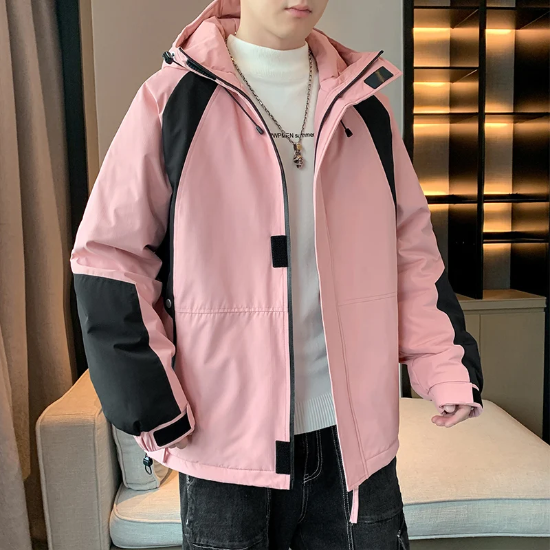 New 2023 Winter Men's Loose Hooded Cotton-Padded Jackets Outdoor Waterproof Thicken Warm Parkas Solid Patchwork Tops Down Coats