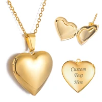 Love Heart Photo Locket Charm Pendant Necklace Stainless Steel Blank Memory DIY Openable Jewelry For Men Women Gifts 1