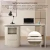 L Shaped Desk with Storage Shelves, 360° Wood Rotating Desk with 2 Drawers and Open Storage, Executive Office Desk 5