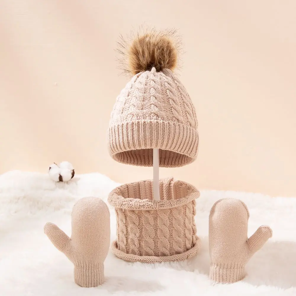 Cotton Winter Hat Scarf Gloves Set for Kids