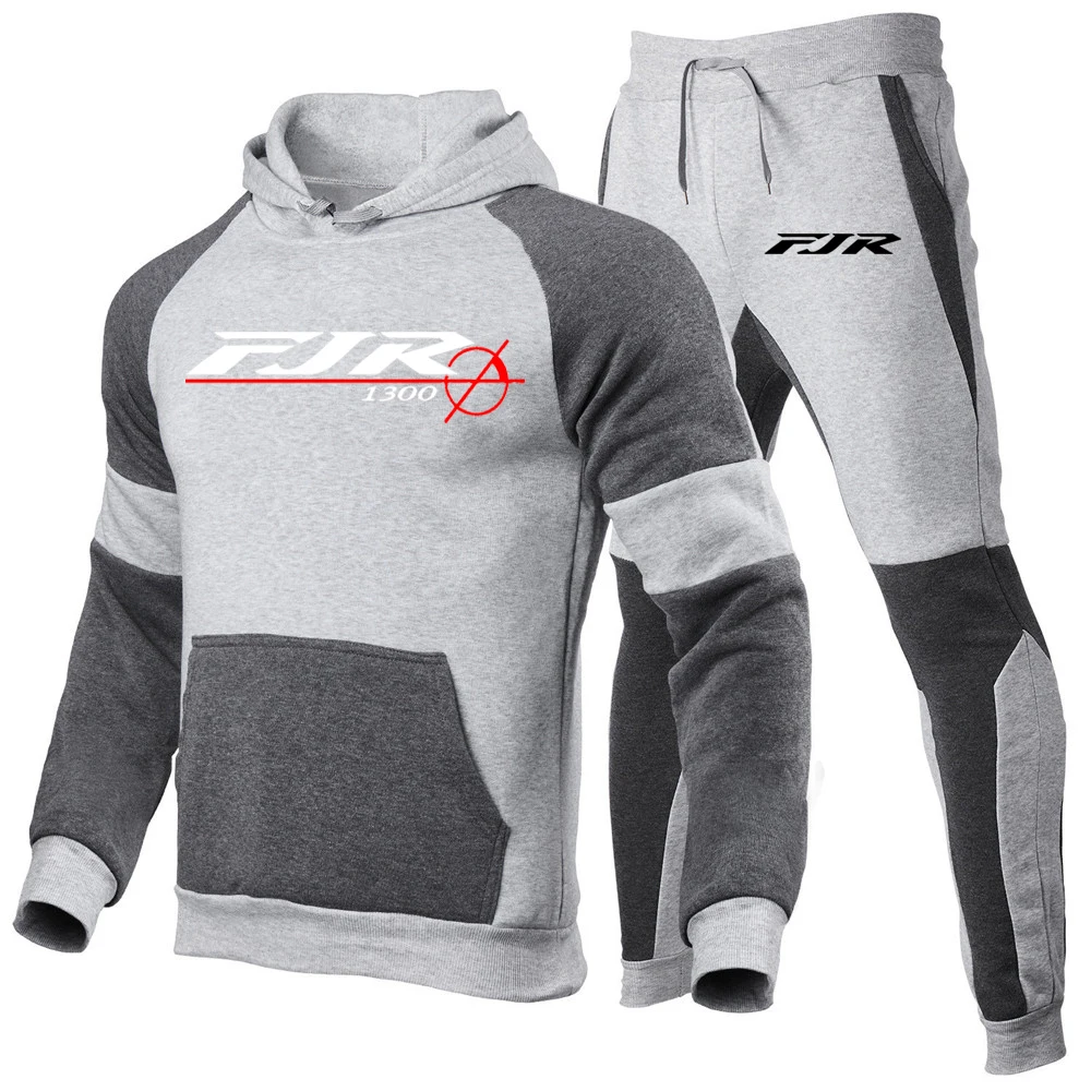 2024 FJR 1300 Motorcycle Men's Brand Fashion High Quality Fashion Color Matching Hoodie Pull Rope Sweatpants Leisure New Suit 2