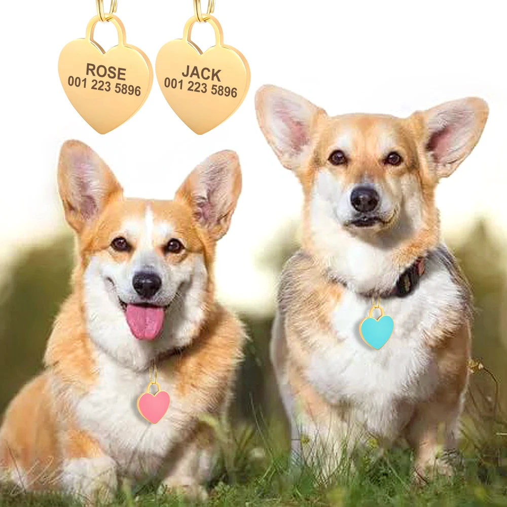 Kostenloser individueller Hunde-ID-Tag, personalisierter Welpen-Katzen-Namensschild-Anhänger, Anti-Verlust-Herz-Tags für Halsband, Gril, Jungen, Hunde, Haustierzubehör – Detail 18