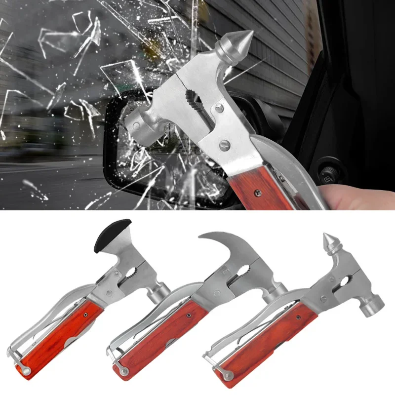 Automotive Multipurpose Cone Hammer, All Steel Solid, 13 Functions, Vehicle Safety Hammer, Tourism Camping Wilderness