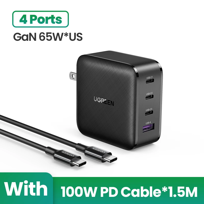 UGREEN Nexode 65W Chargeur USB C 4 Ports avec GaN II Tech - Câble A