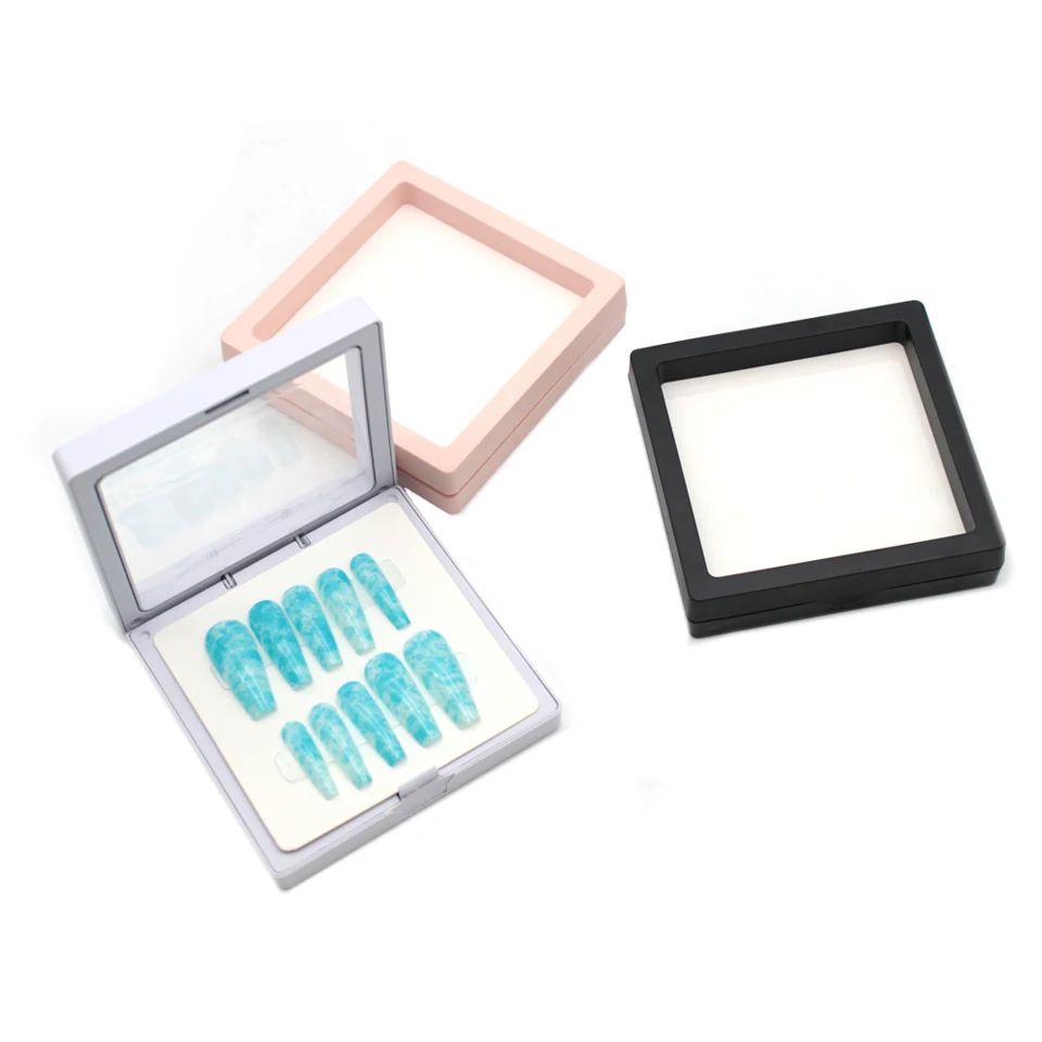 

10 Pieces Nail Box Empty Transparent PE Film Packaging With Card Wholesale White/Pink/Black 9x9cm Press On Nail Packaging Box