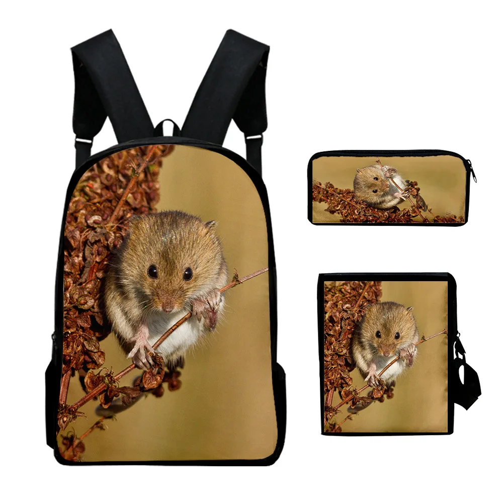 Classic Novelty mouse 3D Print 3pcs/Set pupil School Bags Laptop Daypack Backpack Inclined shoulder bag Pencil Case