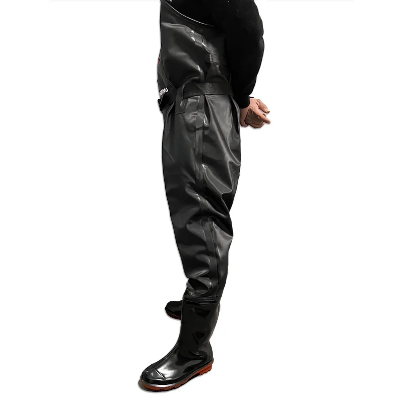 PVC Men Lure Waders Fishing Waders Overalls With Boots Waterproof Adult Women Light Weight Hunting Chest Pants Gear Black