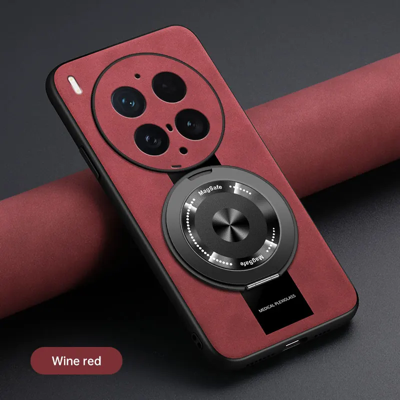 High-End Plain Leather Magnetic 360 Stand Anti-Fall Phone Case - Skin-Friendly