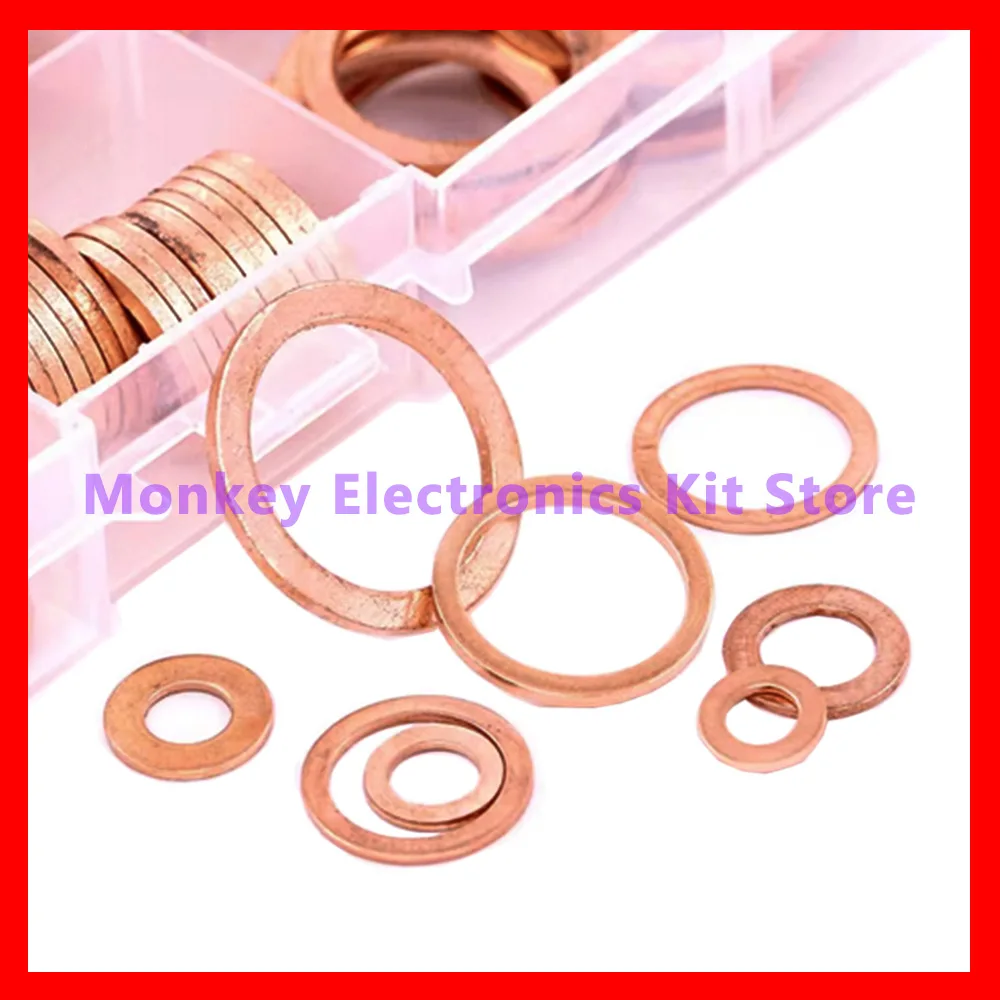 Copper Washer Set 50/100/120/200 Pcs Copper Washer Sealing Gasket Flat Ring Seal Assortment Kit M4 M5 M6 M8 M10 M12 M14 For Sump Plugs