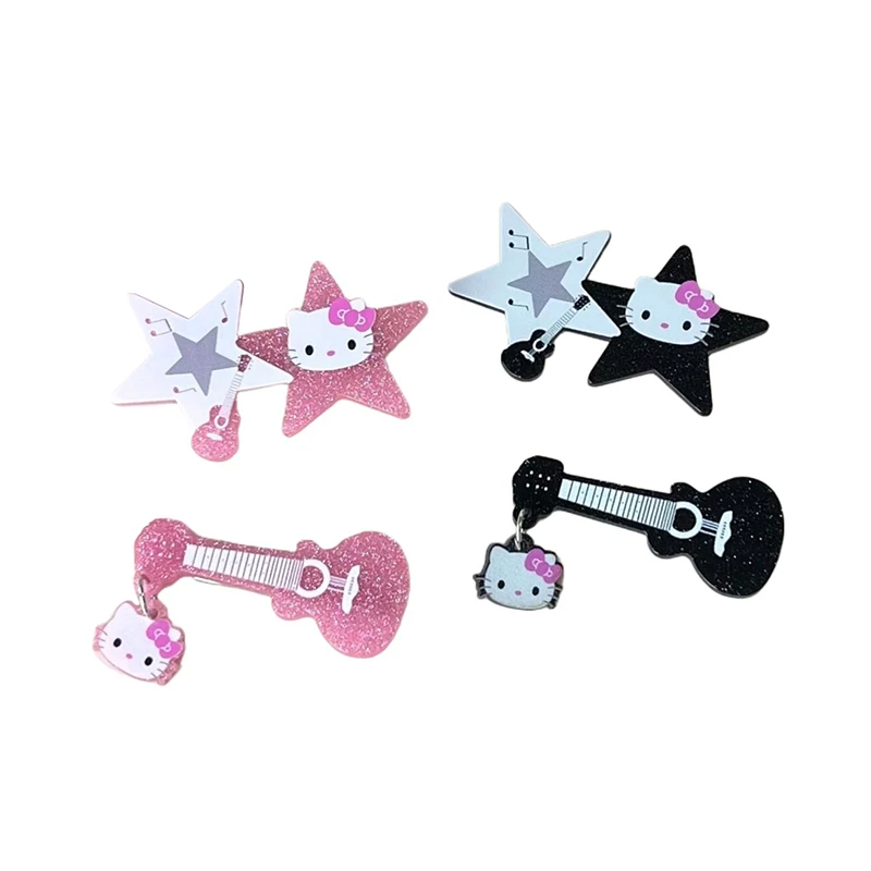 Y2K Cartoon KT Cat Hair Clip Cute Hello Kitty Guitar Kitten Hairpin Sweet Star Side Bangs Clips Girls Hair Accessories Gift