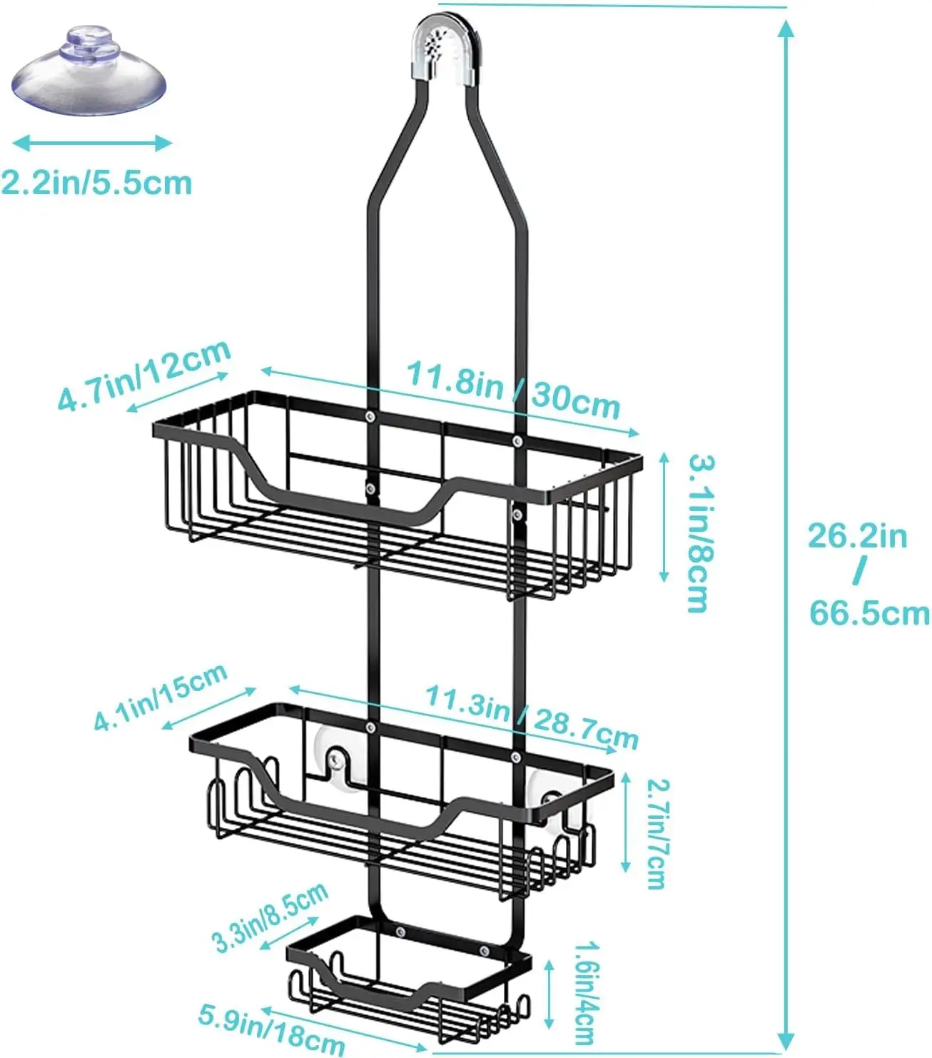 Deluxe 3-Tier Hanging Shower Caddy with Soap Holder & Towel Hooks