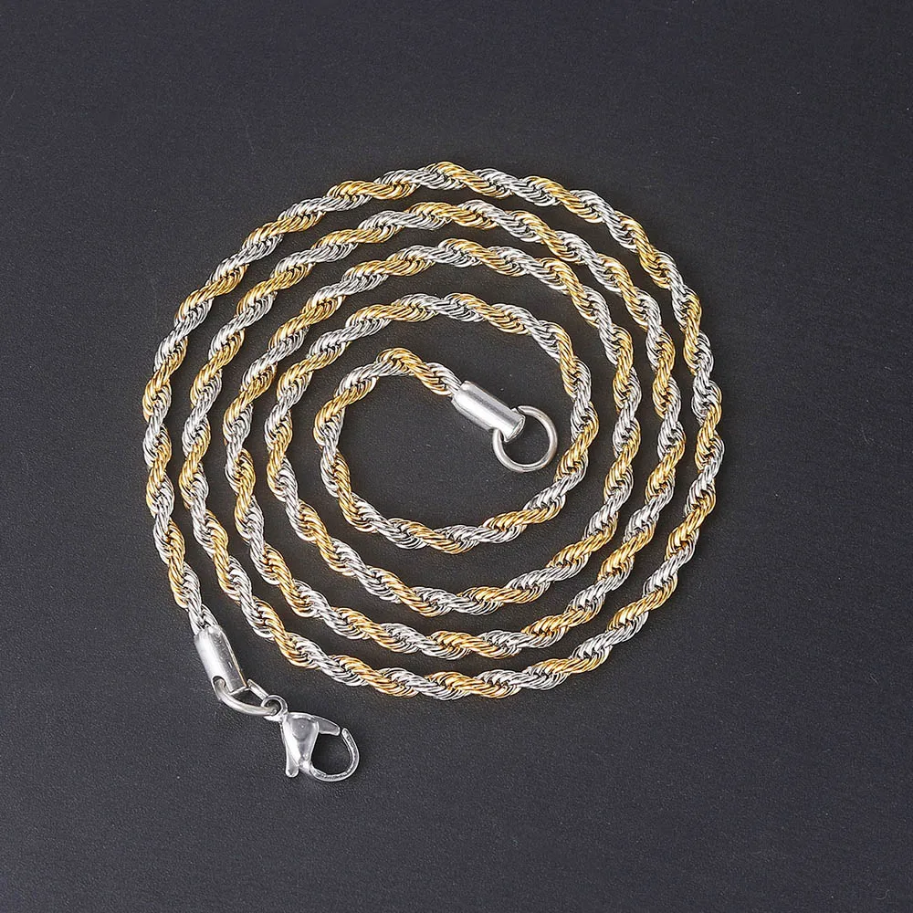 Twist Rope Chain Necklace Men Stainless Steel Ropes Long Necklace Minimalist 3mm 60cm
