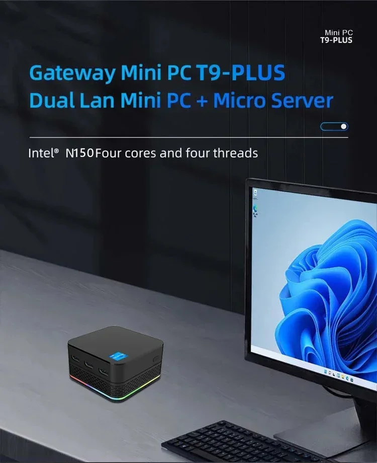 SZBOX T9 Plus Intel Twin Lake N150 Mini PC Windows 11 LPDDR5 8GB/16GB M.2 SSD Wifi BT RJ45*2 Desk Office MINI PC Gamer Computer