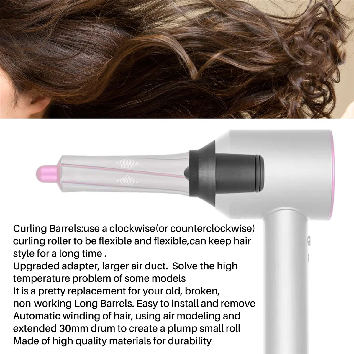 2Pcs for Dyson Supersonic Hair Dryer Curling Attachment Automatic Hair Curling Barrels and Adapters Styler Curling Tool 5