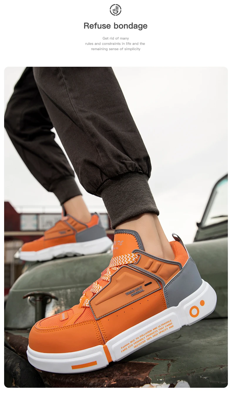 Men’s Sneakers Work Safety Shoes Steel Toe Cap Leather Patchwork Oxford