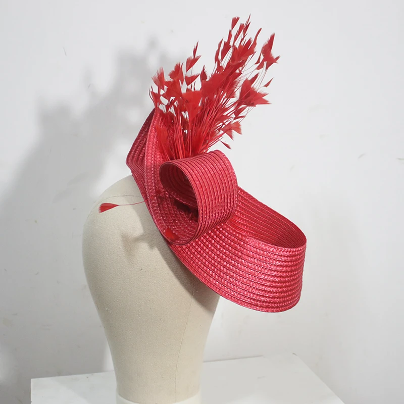 

Handmade Feather Straw Fascinator Headdress BIg Irregular Fascinator Hairbands Women European Horse Race Cocktail Party Headwear